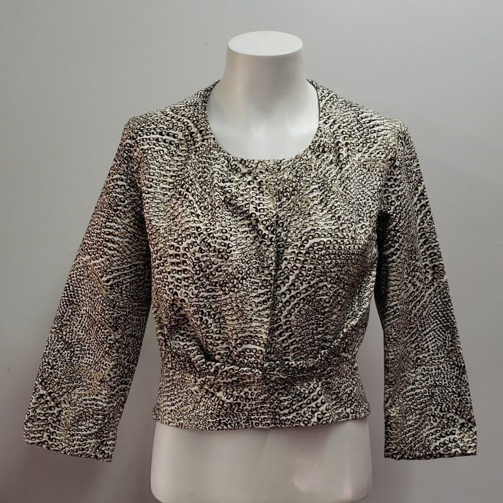 Worthington Womens Brown Snake Print Stretch Long Sleeve Round Neck Jacket Med